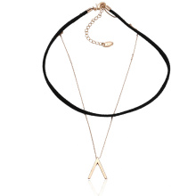 43613 Xuping moda joyería de oro diseño simple cobre y collar de capa de cuero chocker